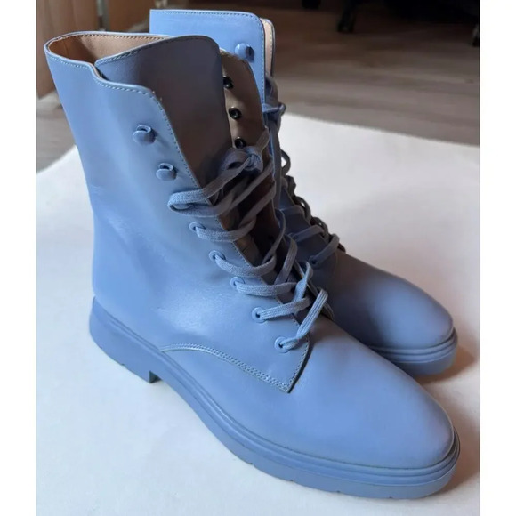 Stuart Weitzman McKenzee Cornflower Blue Combat Boots Size 6.5 Rare baby blue - Picture 1 of 10